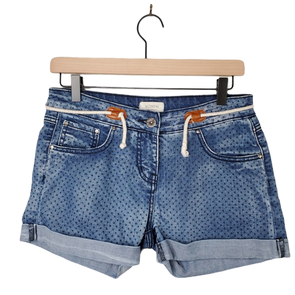 {Numph} Cuffed Hem Blue Dot Jean Shorts